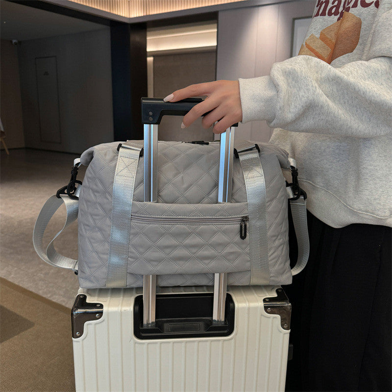 Ielgy Ladies Gym Bag Fashion Portable Travel Storage Bag Diamond Oxford Cloth Lightweight Dry Wet Separation Travel Duffel Bag