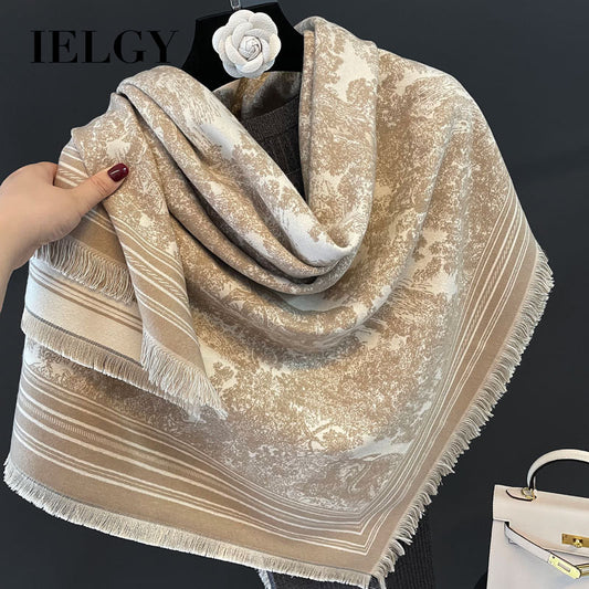 Ielgy Autumn Winter Animal Pattern Jacquard Large Square Scarf Imitation Cashmere Shawl All-Match Thickened