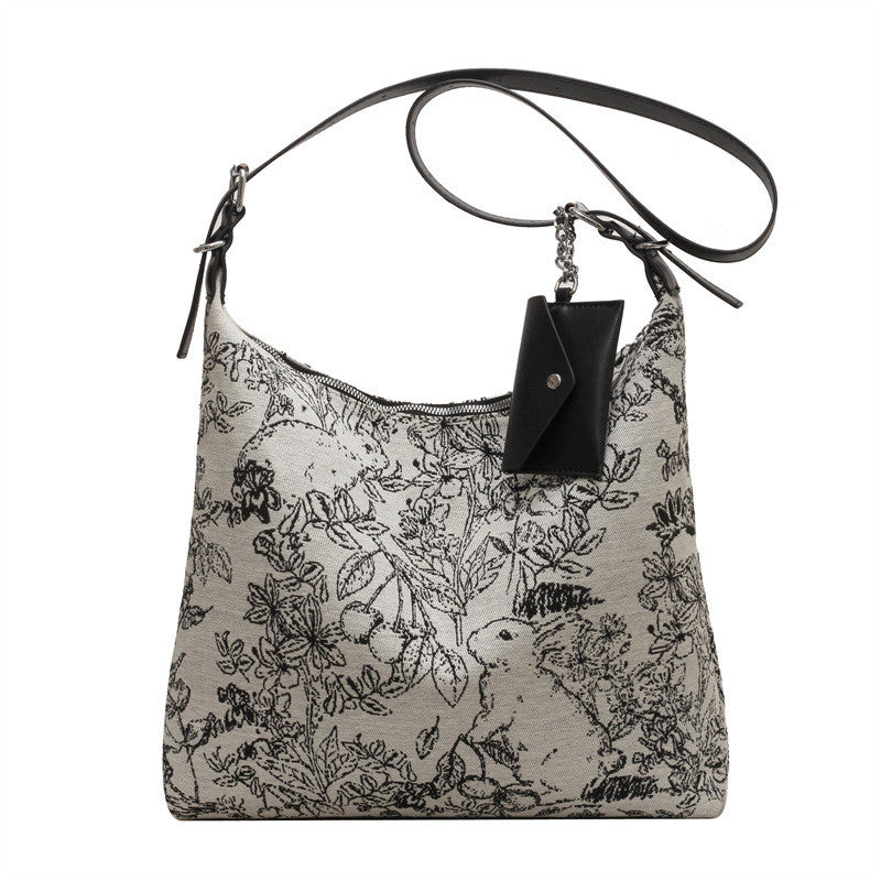 Ielgy Casual Messenger Tote Bag Embroidered Jacquard Fabric Fashion Large-Capacity Shoul