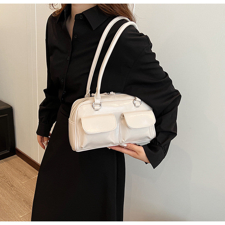 Ielgy Fashion Trend Boston Underarm Bag Melade Color Retro Bowling Shoulder Bag
