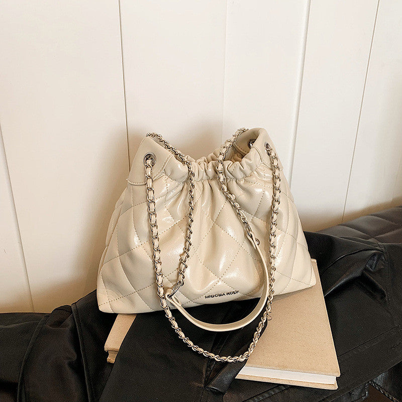 Ielgy Diamond Chain Bag Large Capacity One-Shoulder Cross-Body High-End Texture Bucket Bag