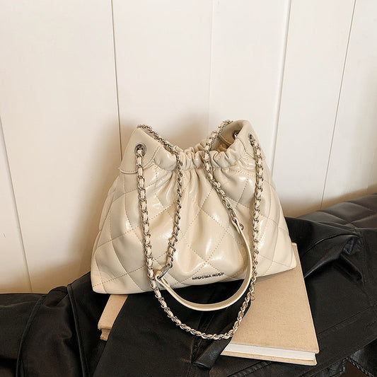 Ielgy Diamond Chain Bag Large Capacity One-Shoulder Cross-Body High-End Texture Bucket Bag