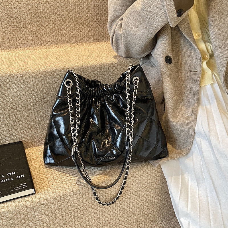 Ielgy Diamond Chain Bag Large Capacity One-Shoulder Cross-Body High-End Texture Bucket Bag