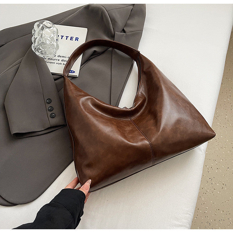 Ielgy Large-Capacity All-Match Lazy High-End Shoulder Underarm Bag Commuter Soft Leather Tote Bag