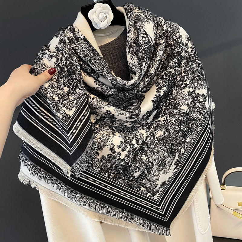 Ielgy Autumn Winter Animal Pattern Jacquard Large Square Scarf Imitation Cashmere Shawl All-Match Thickened