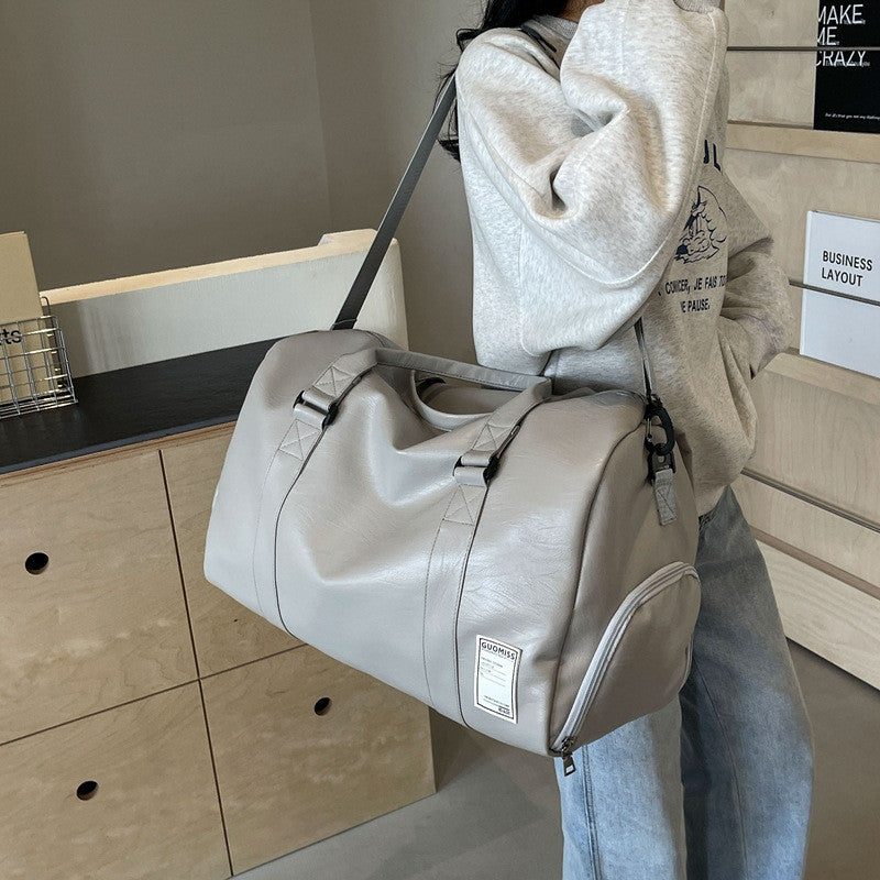 Ielgy Portable Travel Bag High-End Sense Large-Capacity Sports Gym Bag Leather Travel Clothes Luggage Bag