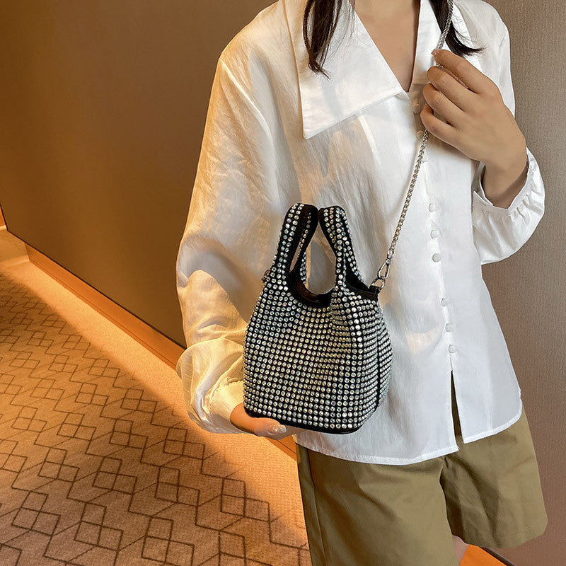 Ielgy Summer Chain Messenger Bag Bright Diamond Portable Bucket Bag