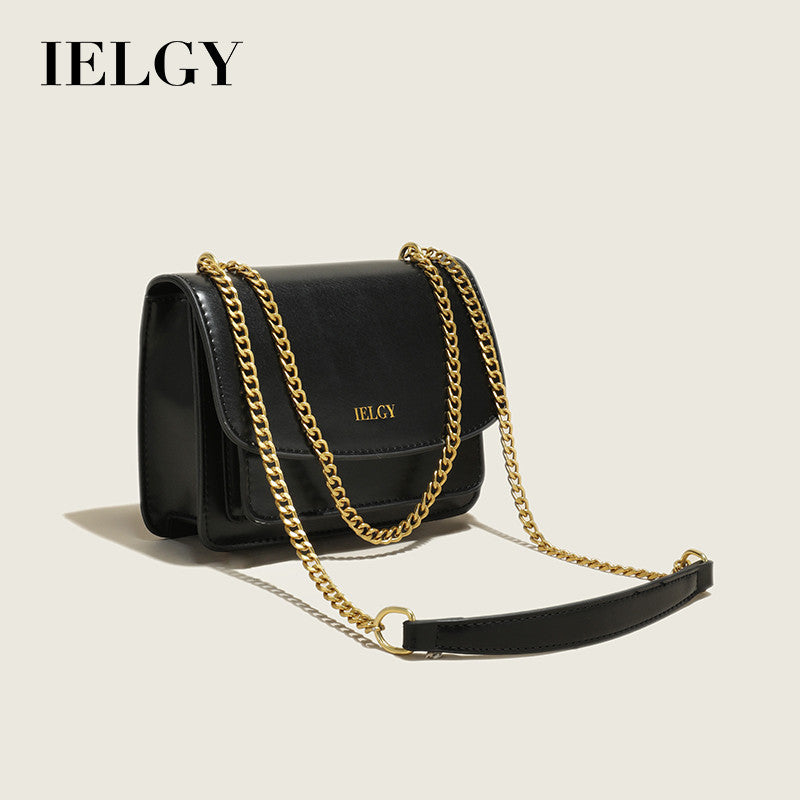 IELGY Trendy Women's Crossbody Shoulder Bag with Clasp and Chain Strap in Solid Colors