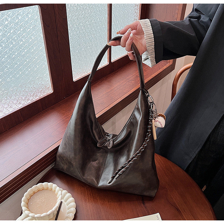 Ielgy Large-Capacity All-Match Lazy High-End Shoulder Underarm Bag Commuter Soft Leather Tote Bag