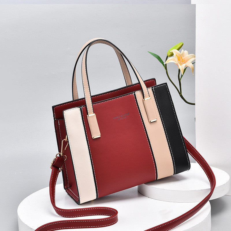 Ielgy Fashion Contrast Color Handbag Large Capacity Ladies Stitching Shoulder Messenger Bag Trendy