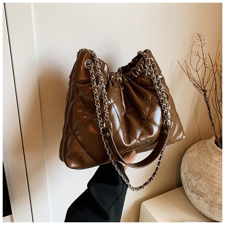 Ielgy Diamond Chain Bag Large Capacity One-Shoulder Cross-Body High-End Texture Bucket Bag
