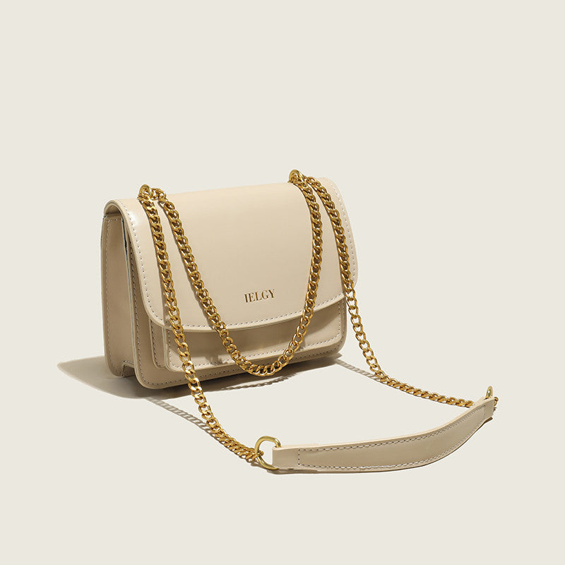 IELGY Trendy Women's Crossbody Shoulder Bag with Clasp and Chain Strap in Solid Colors