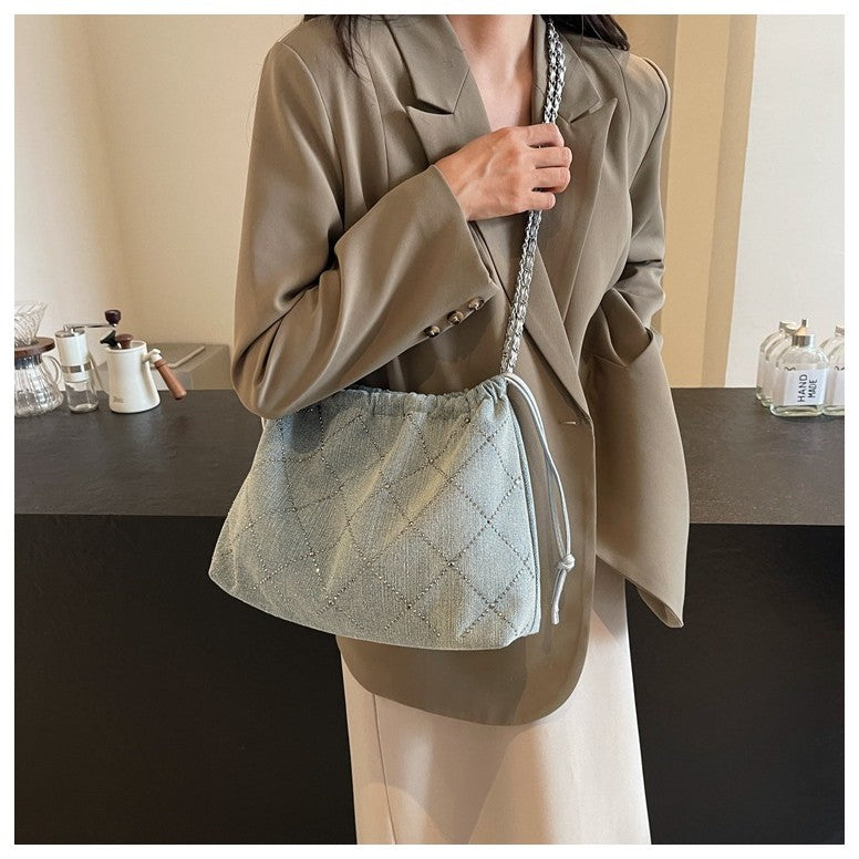 Ielgy Denim Bag Female Large Capacity Casual Fashion Chain Crossbody Bucket Bag