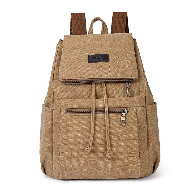 Ielgy Canvas Bag Korean Version Trendy Ladies Canvas Backpack Fashion Student School Bag Retro Backpack