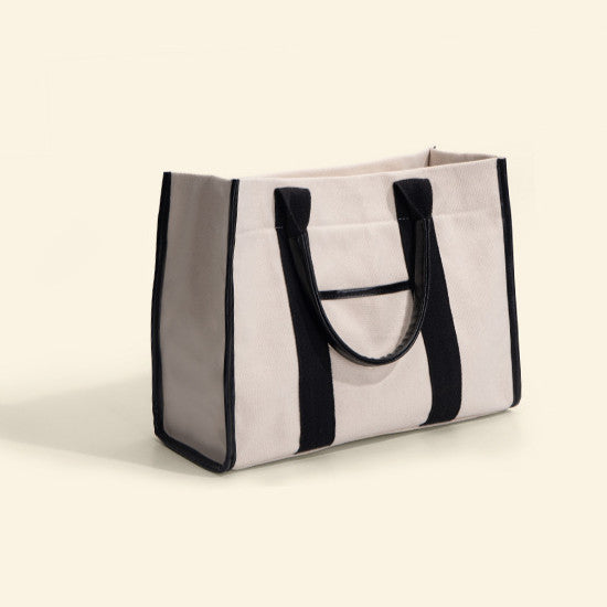 Ielgy High-End Cotton Cloth Large-Capacity Tote Bag Work Commuter Laptop Bag Contrast Color Canvas Shoulder Diagon