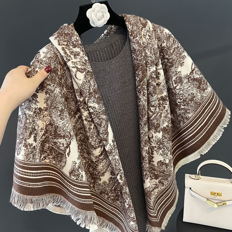 Ielgy Autumn Winter Animal Pattern Jacquard Large Square Scarf Imitation Cashmere Shawl All-Match Thickened
