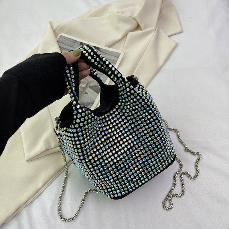 Ielgy Summer Chain Messenger Bag Bright Diamond Portable Bucket Bag