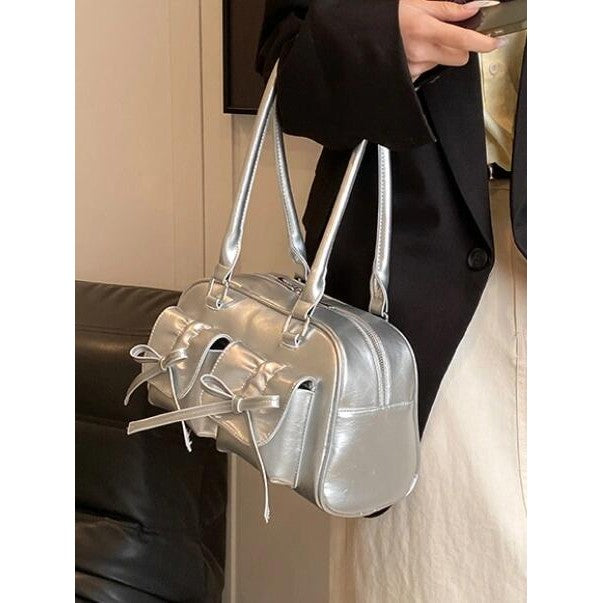 Ielgy Niche Silver Bowknot Underarm Bag High-End Feeling Out Street Portable Pillow Bag Fashion Commuter