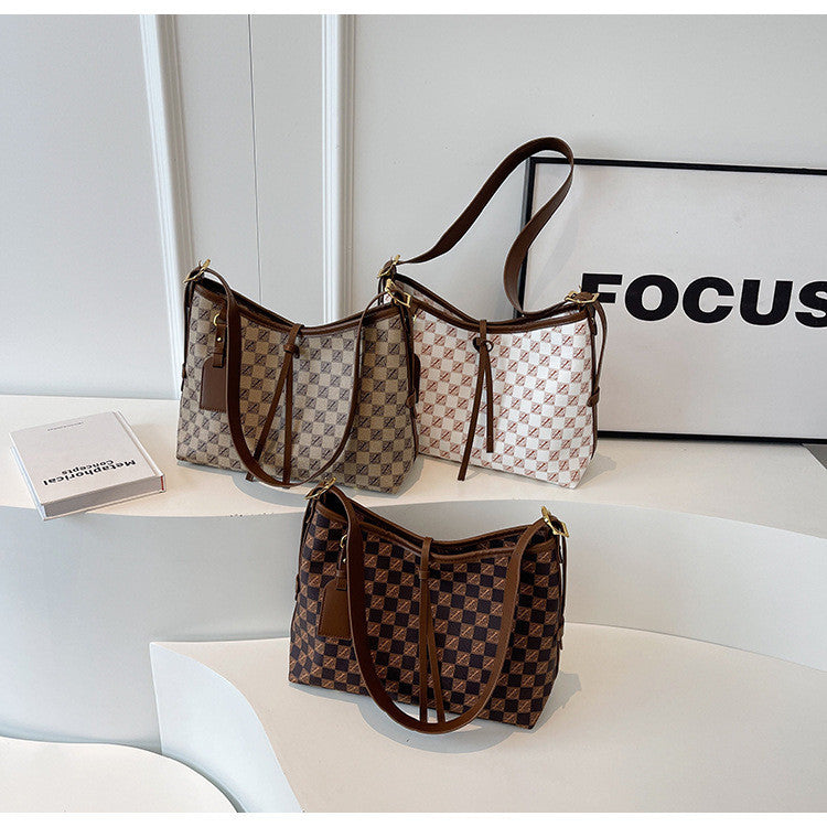Ielgy Ladies Bag Retro Printed Large-Capacity Shoulder Bag All-Match Casual Cross-Body Women's Bag