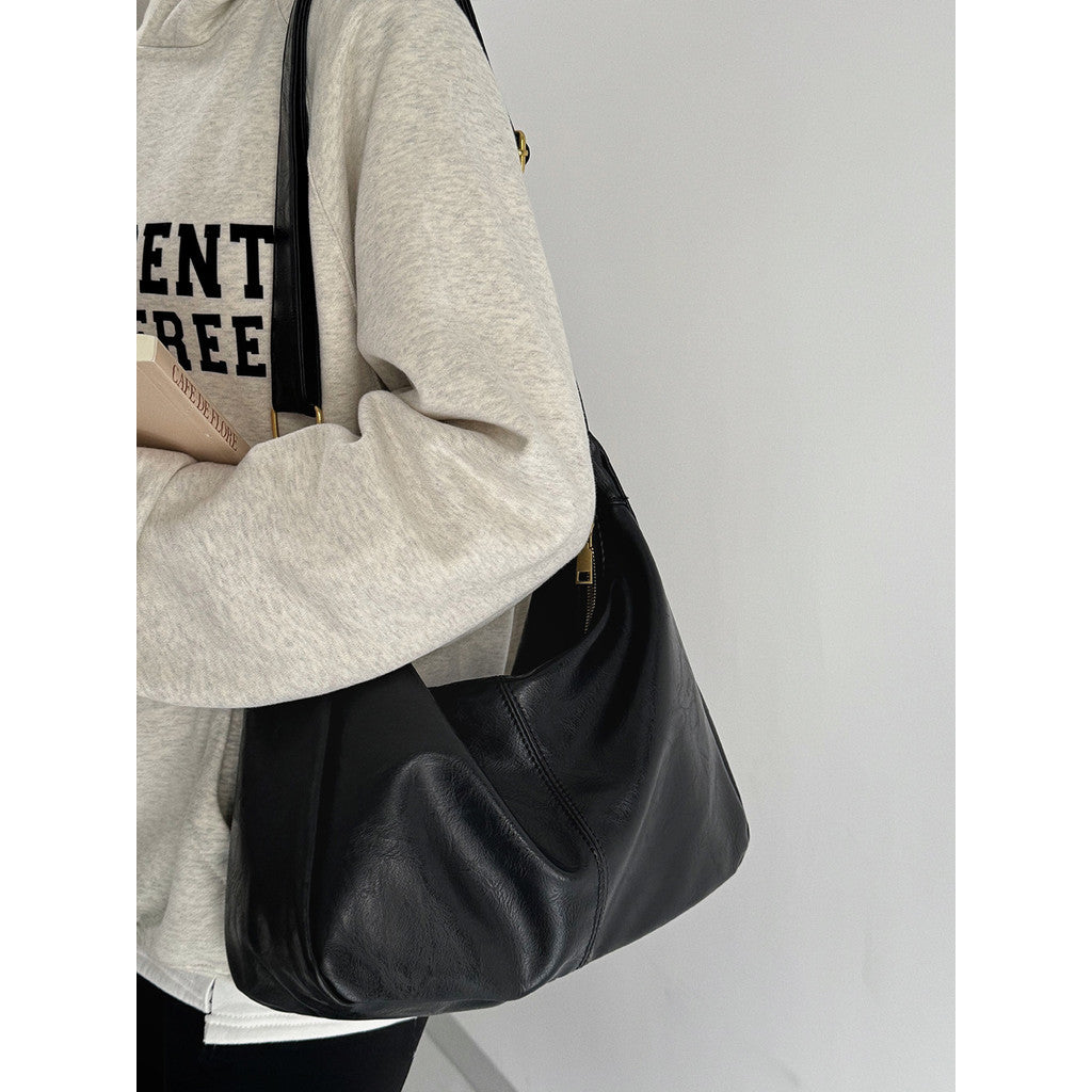 Ielgy Retro Tote Bag Preppy Style All-Match Large-Capacity One-Shoulder Commuter Messenger Bag
