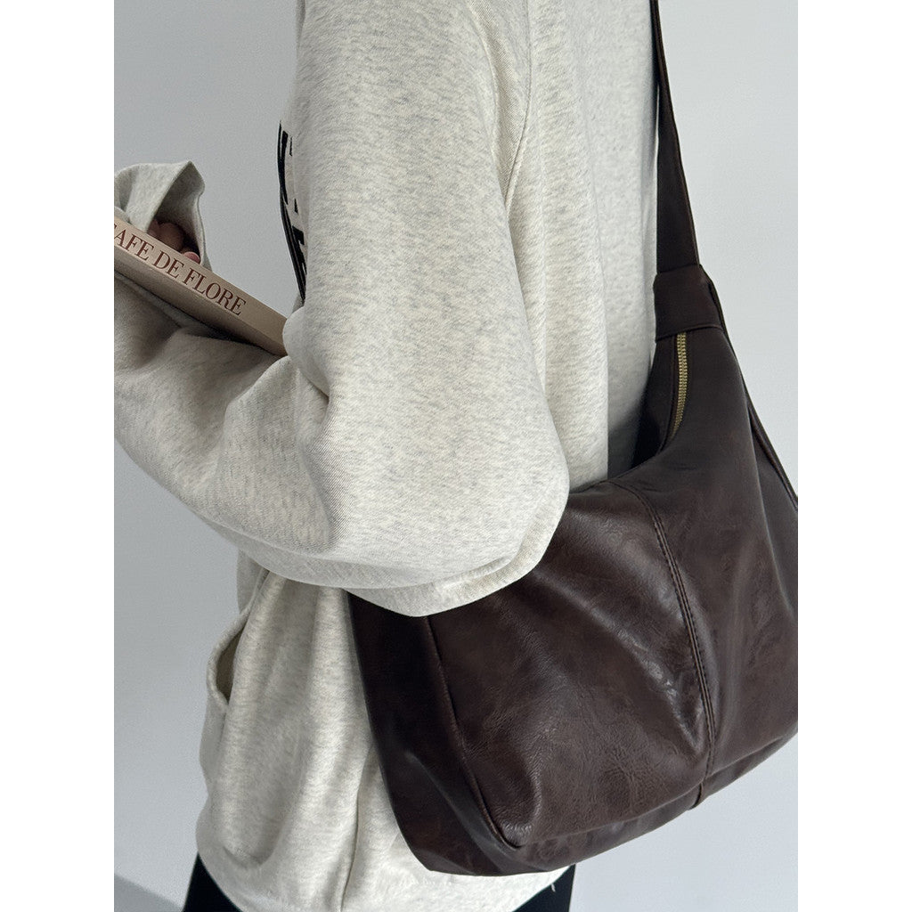 Ielgy Retro Tote Bag Preppy Style All-Match Large-Capacity One-Shoulder Commuter Messenger Bag