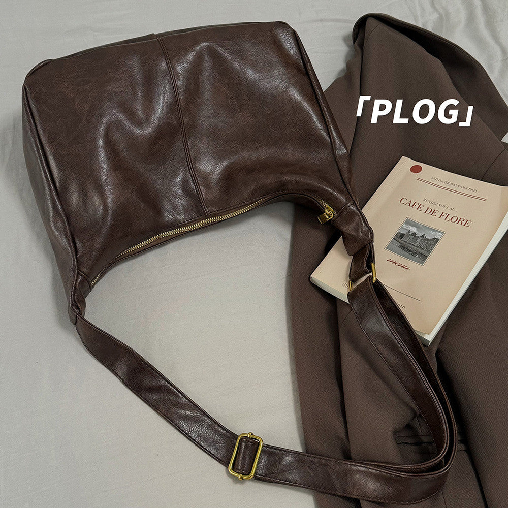 Ielgy Retro Tote Bag Preppy Style All-Match Large-Capacity One-Shoulder Commuter Messenger Bag