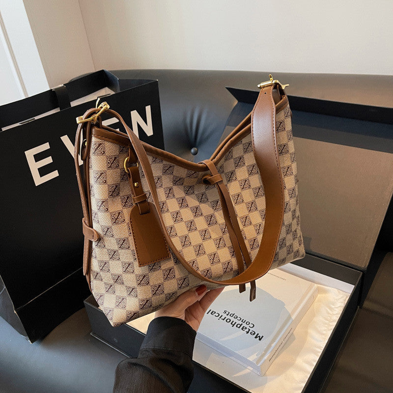 Ielgy Ladies Bag Retro Printed Large-Capacity Shoulder Bag All-Match Casual Cross-Body Women's Bag
