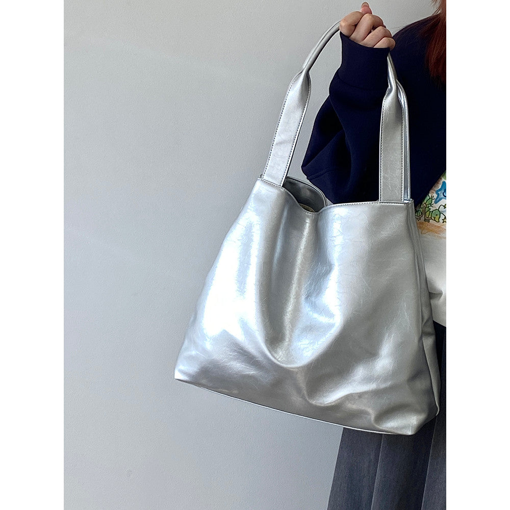 Ielgy Korean Style Silver Commuter Large Capacity Casual Tote Bag Shoulder