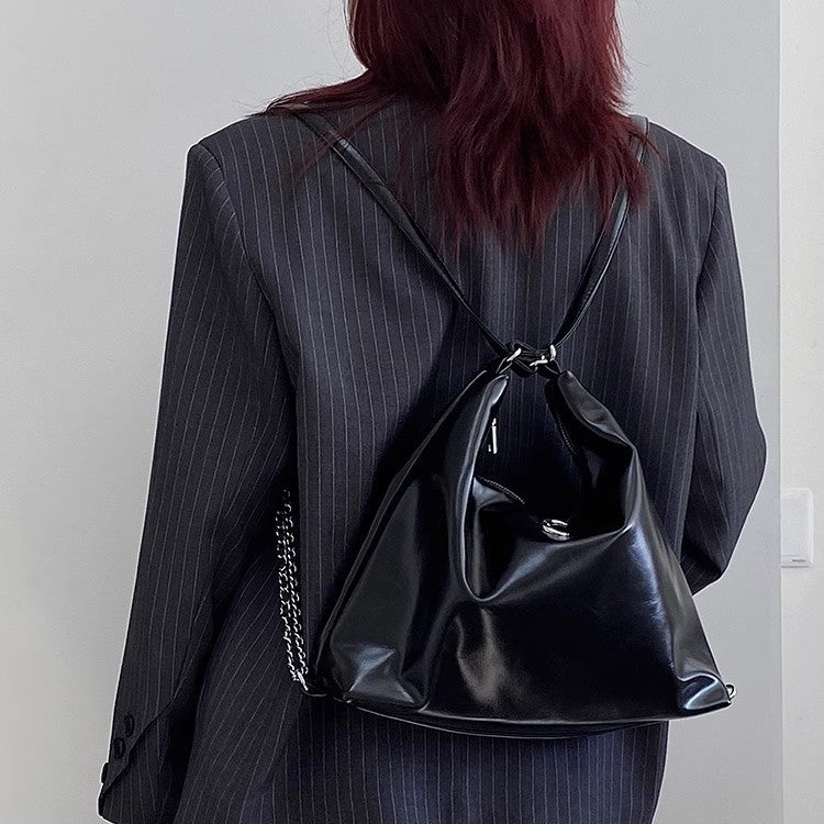 Ielgy Large-Capacity Commuter Soft Leather Multi-Purpose Backpack Preppy Style Fashion All-Match Chain Shoulder Tote Bag