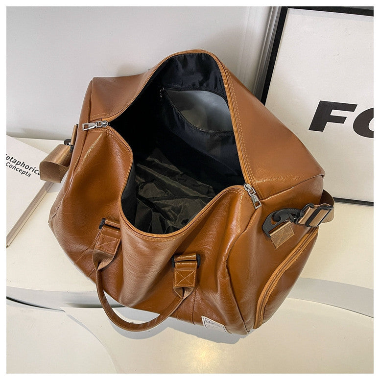 Ielgy Portable Travel Bag High-End Sense Large-Capacity Sports Gym Bag Leather Travel Clothes Luggage Bag