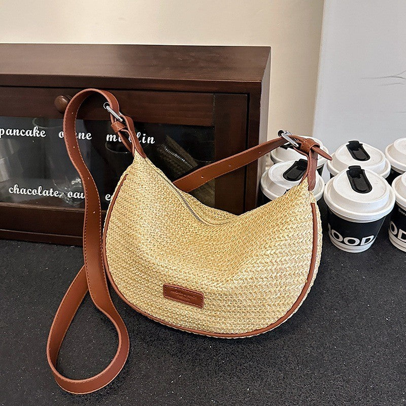 Ielgy Summer Niche Contrast Color Dumpling Bag Fashion One-Shoulder Messenger Bag Casual Woven Women's Bag