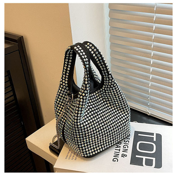 Ielgy Summer Chain Messenger Bag Bright Diamond Portable Bucket Bag