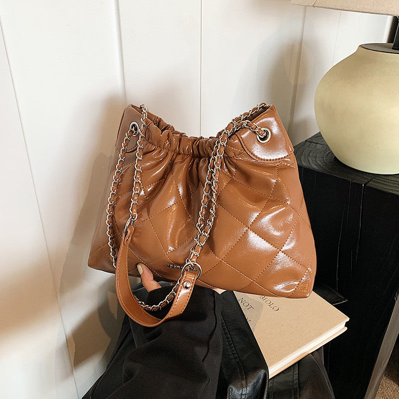 Ielgy Diamond Chain Bag Large Capacity One-Shoulder Cross-Body High-End Texture Bucket Bag