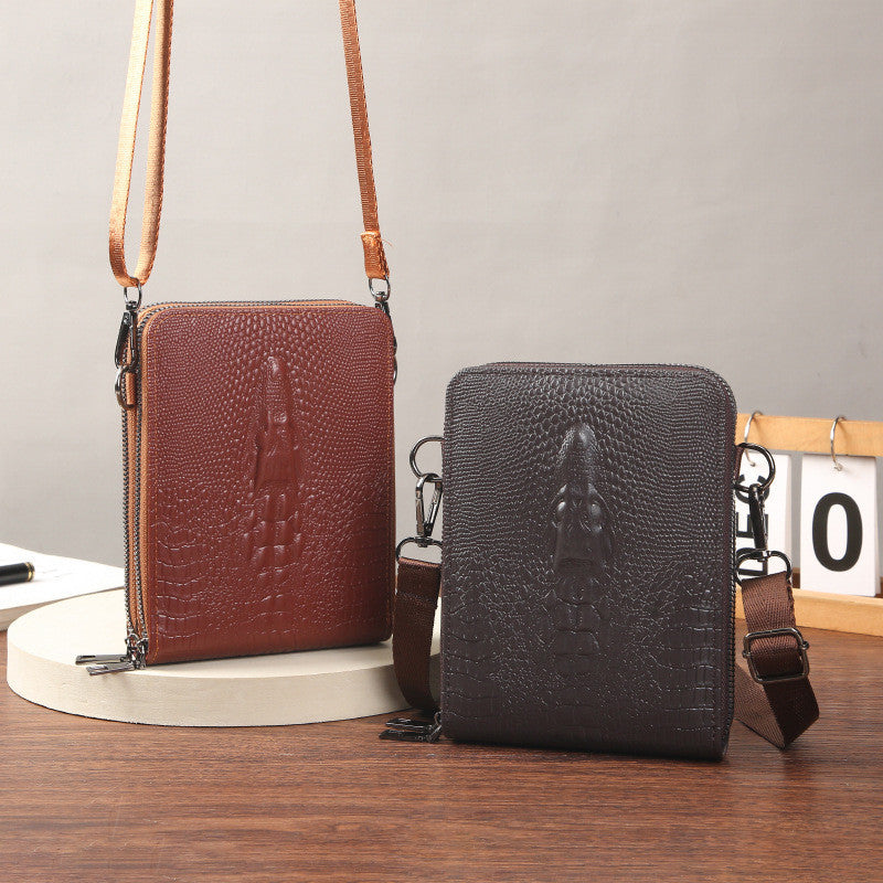 Ielgy Eryu Head Unique Men's Cross-body Crocodile Pattern One-shoulder Mobile Phone Bag
