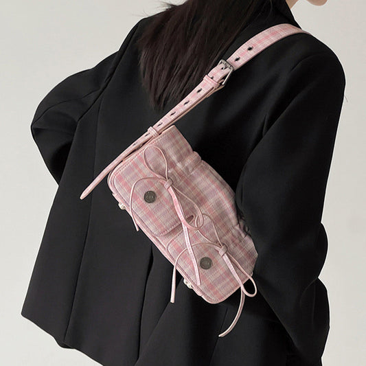 Ielgy Ballet Style Bow Knot Pleated Underarm Bag Niche Simple Shoulder Messenger Bag