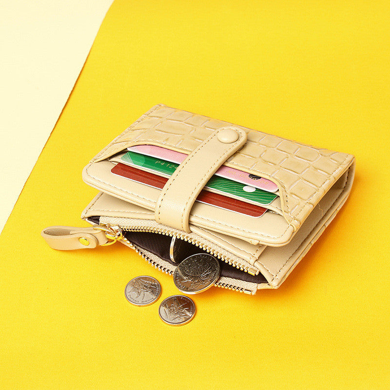 Ielgy Short Female Wallet High-End Multi-Card Slot Multi-Function Card Holder Solid Color Stone Pattern Coin Purse Wallet Bag