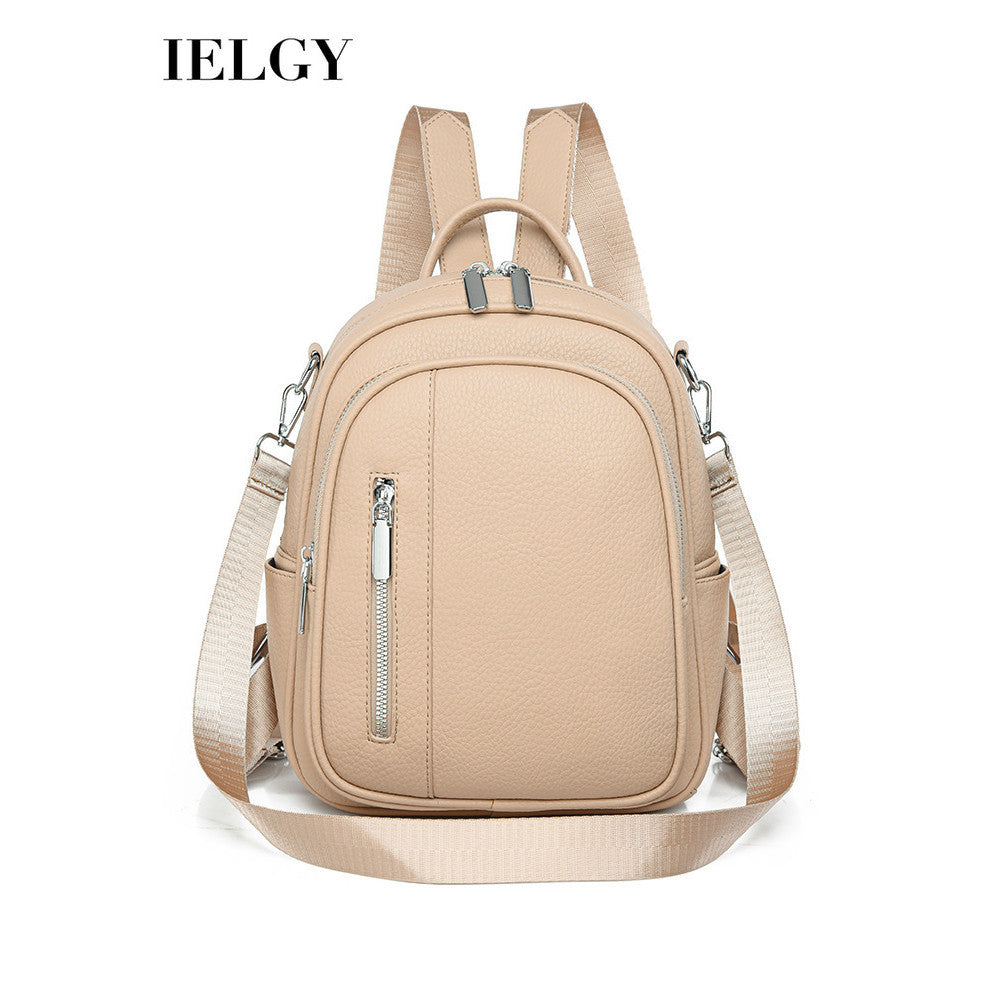 Ielgy Ladies Backpack Korean Version Soft Leather All-Match Simple Backpack Candy Color Cute Small Bag Travel Backpack