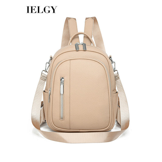 Ielgy Ladies Backpack Korean Version Soft Leather All-Match Simple Backpack Candy Color Cute Small Bag Travel Backpack