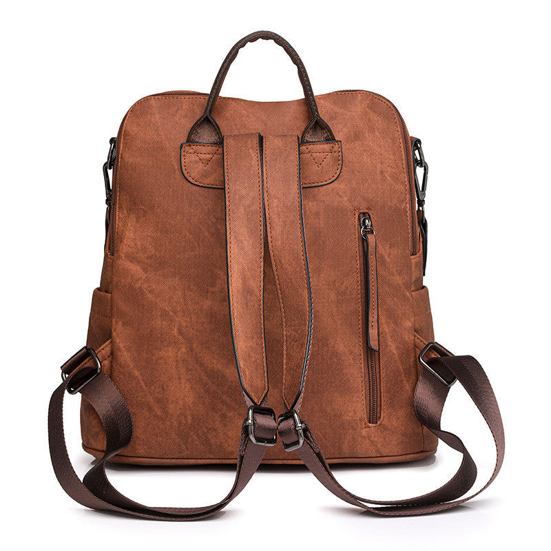 Ielgy Backpack PU Soft Leather All-Match Large-Capacity Dual-Use Ladies Backpack