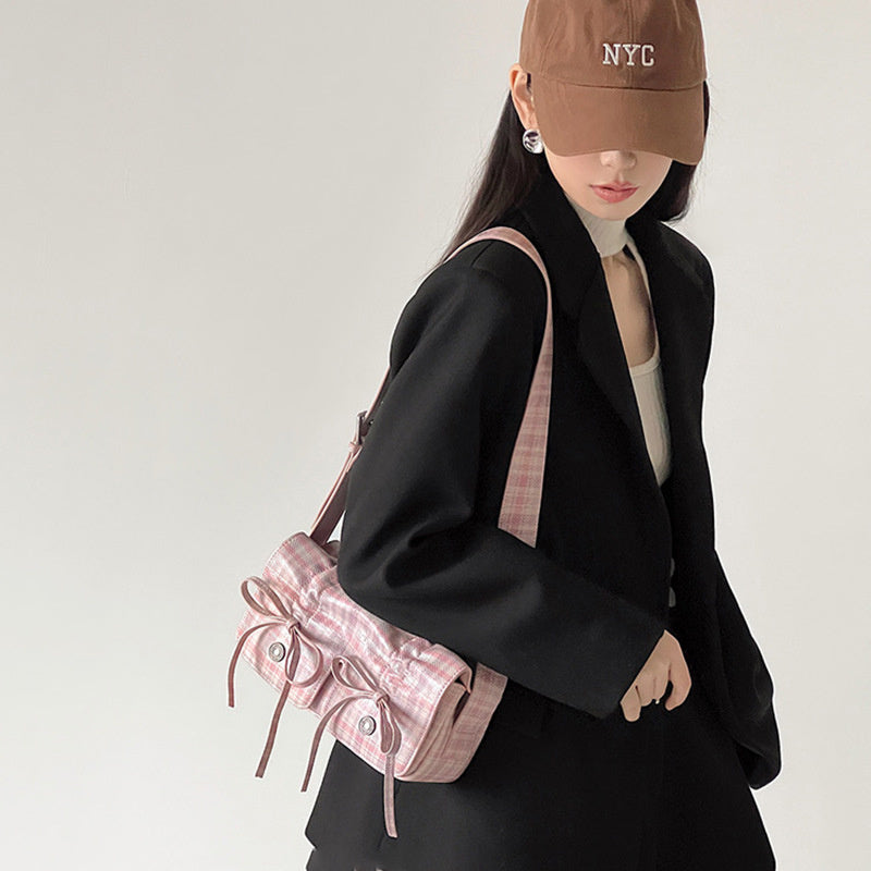 Ielgy Ballet Style Bow Knot Pleated Underarm Bag Niche Simple Shoulder Messenger Bag