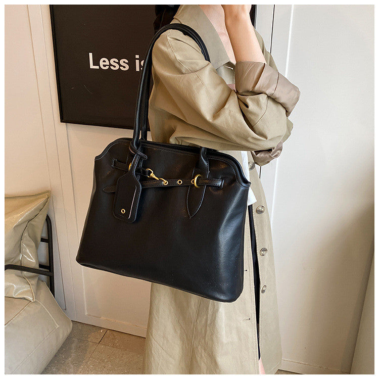 Ielgy High-End Feeling Large-Capacity Underarm Tote Bag Fashion Retro Lock Simple One-Shoulder Large Bag T
