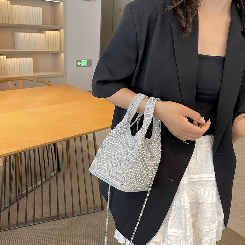 Ielgy Summer Chain Messenger Bag Bright Diamond Portable Bucket Bag