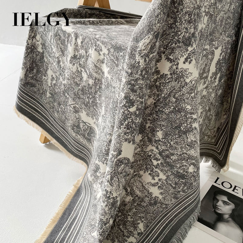 Ielgy Autumn Winter Animal Pattern Jacquard Large Square Scarf Imitation Cashmere Shawl All-Match Thickened