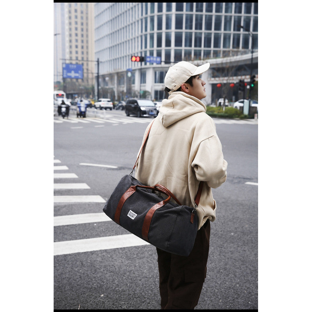 Ielgy Trendy Canvas Travel Bag Large Capacity Backpack Casual All-Match Business Trip Duffel Bag Short-Distance Handbag Gym Bag