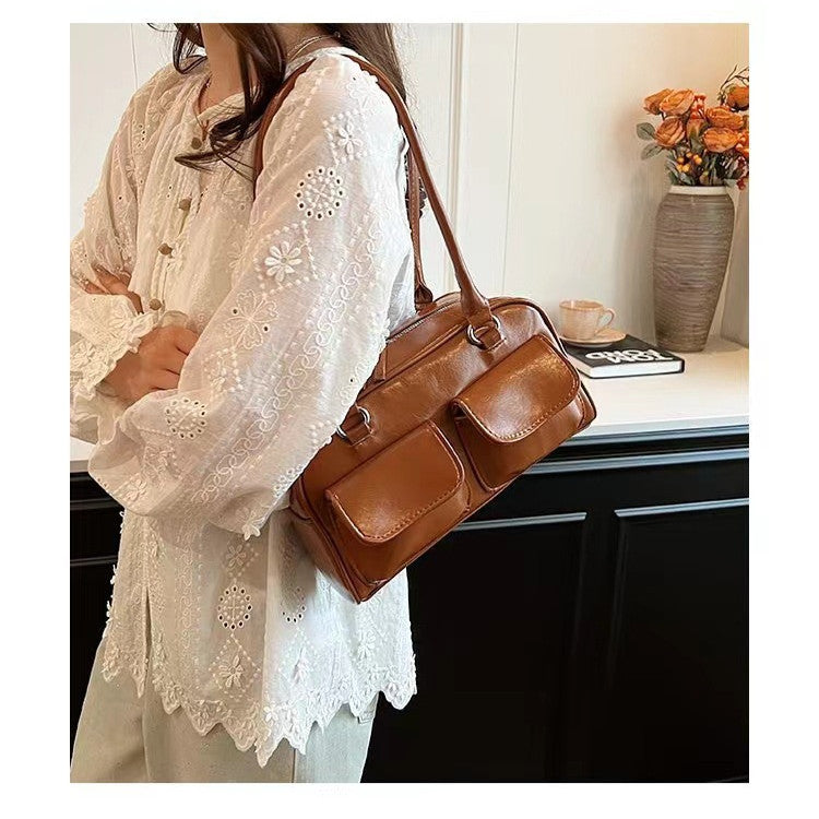 Ielgy Fashion Trend Boston Underarm Bag Melade Color Retro Bowling Shoulder Bag