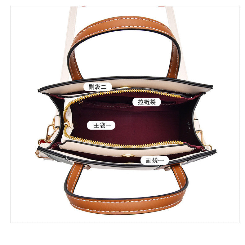 Ielgy Fashion Contrast Color Handbag Large Capacity Ladies Stitching Shoulder Messenger Bag Trendy