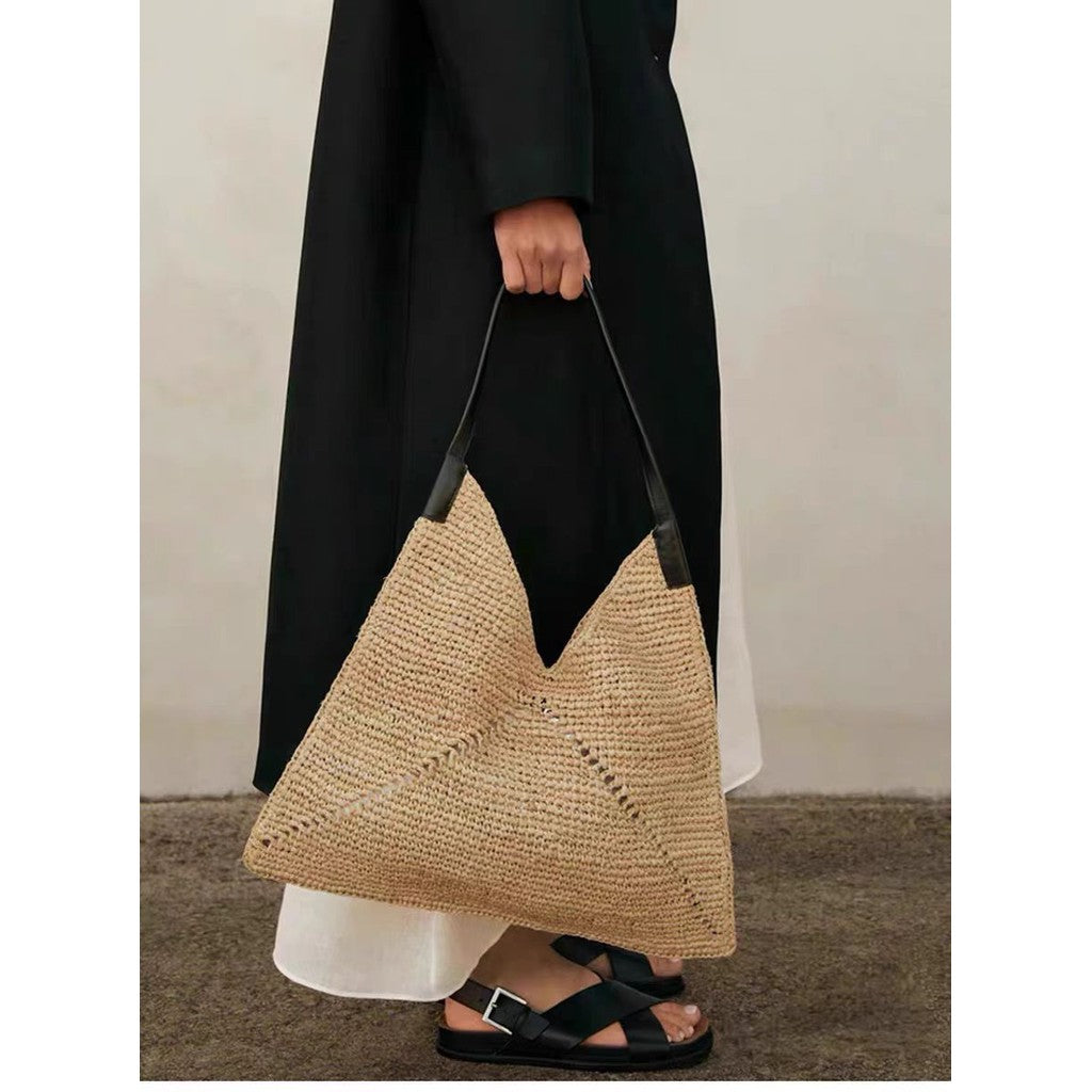 Ielgy Straw Bag Shoulder Handbag Woven Seaside Vacation Female Bag