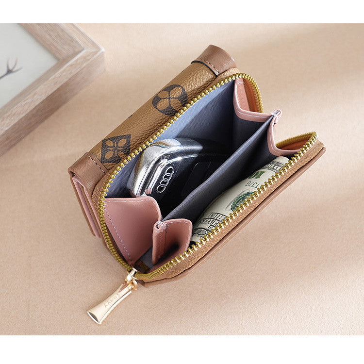 Ielgy Ladies Wallet Short Tri-Fold Card Holder All-Match Classic Presbyopic Coin Purse Fashion Small Wallet