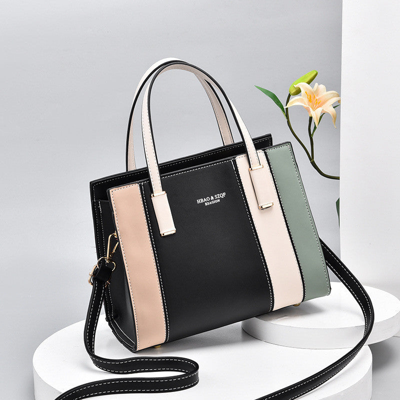Ielgy Fashion Contrast Color Handbag Large Capacity Ladies Stitching Shoulder Messenger Bag Trendy
