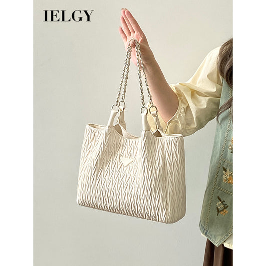 Ielgy Female Bag Pleated Tote Bag Commuter All-Match One-Shoulder Portable Chain Big Bag
